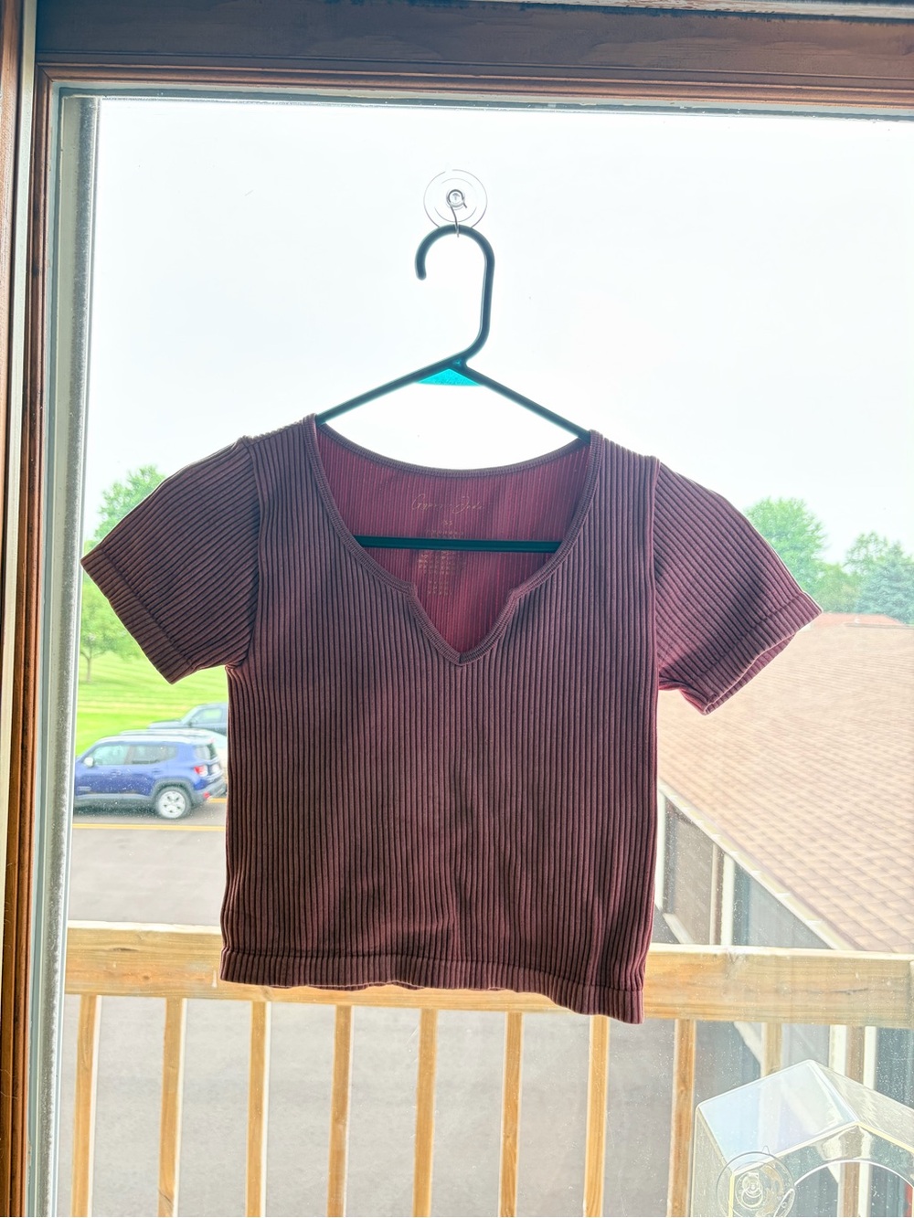 Gypsy + Jade Women's Ribbed V-Neck Cropped T-Shirt